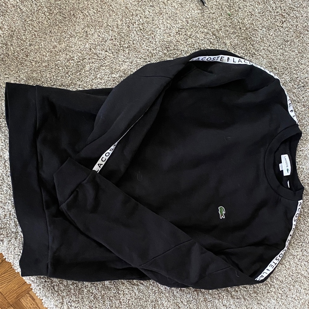 Lacoste Black Sweatshirt with Logo Tape and Croc Patch